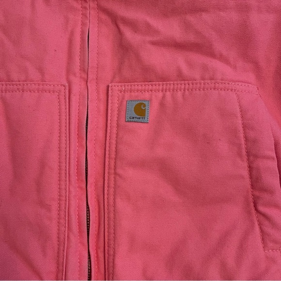 Carhartt Youth M 10-12 Coat Duck Canvas Girls Sherpa Lined Hooded Jacket Pink - Picture 5 of 13